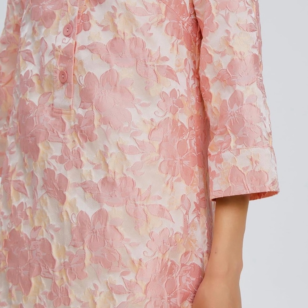 Elegant jacquard Floral Pink Long Sleeve Dress NWT - Picture 4 of 5